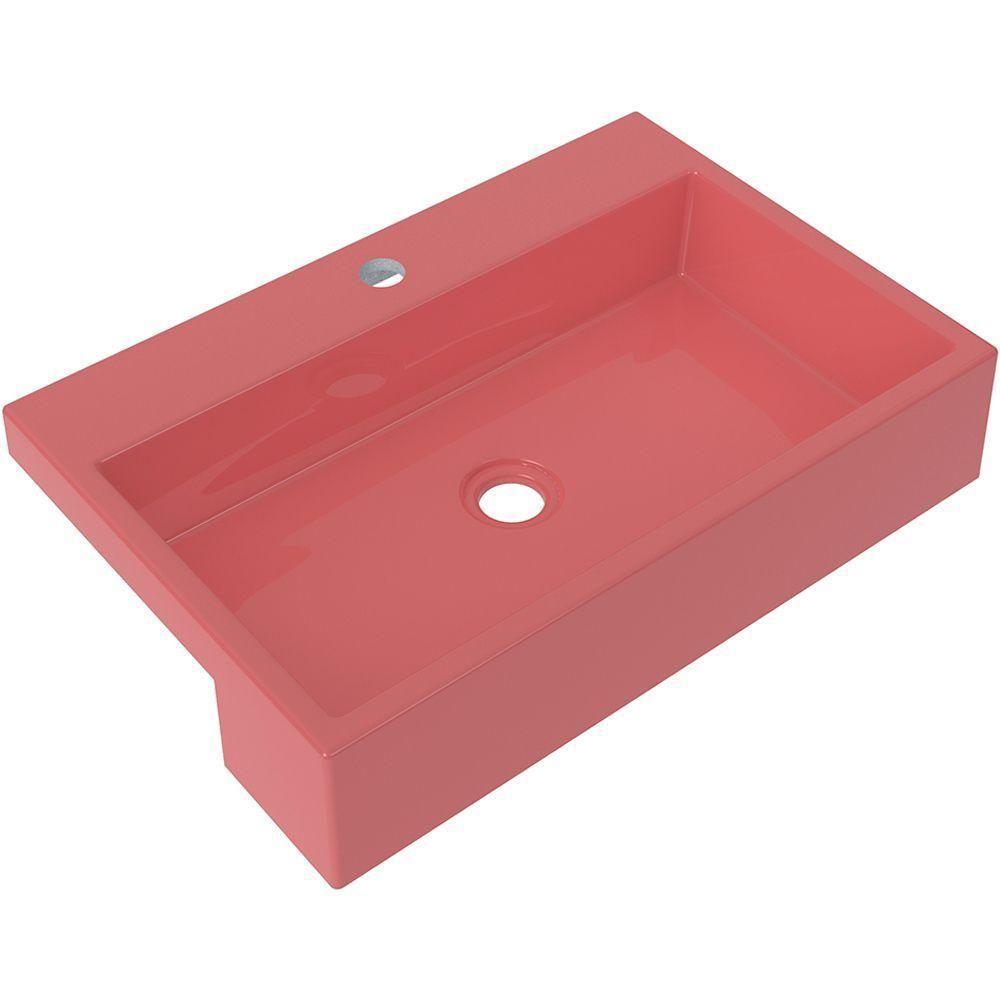 Cuba De Semi Encaixe Retangular C01 Banheiro Xrt55 Rosa - 1