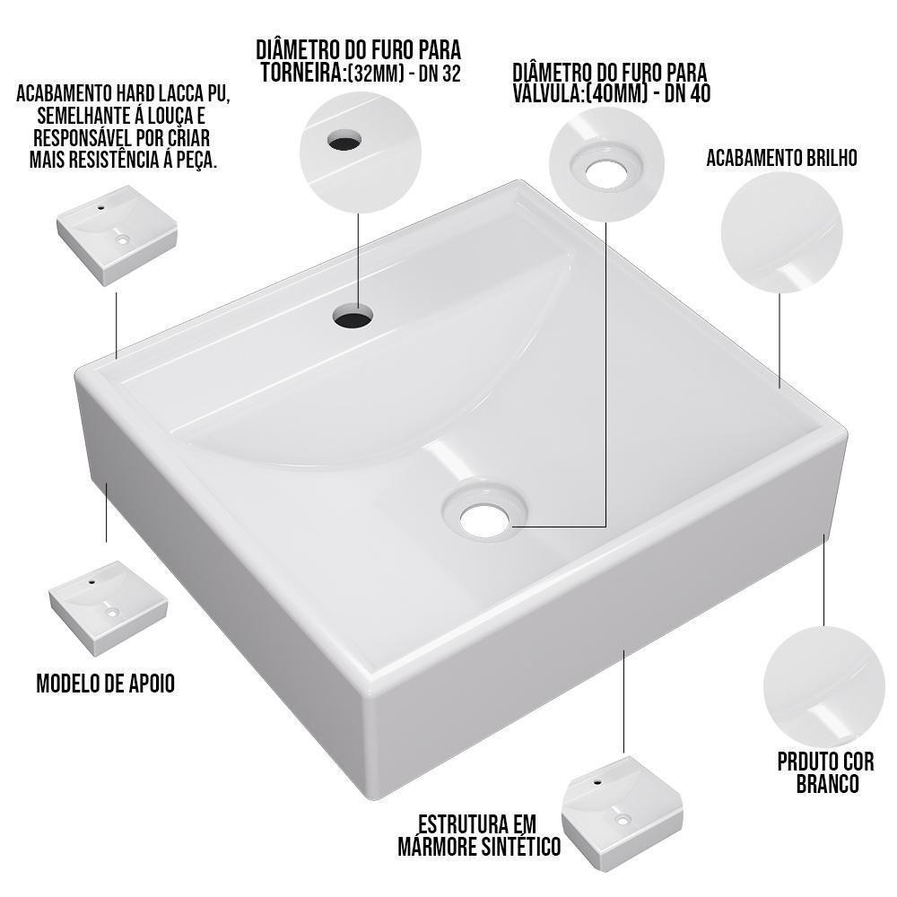 Cuba De Apoio Quadrada Para Banheiro Lavabo C01 Q39W Branco - 4