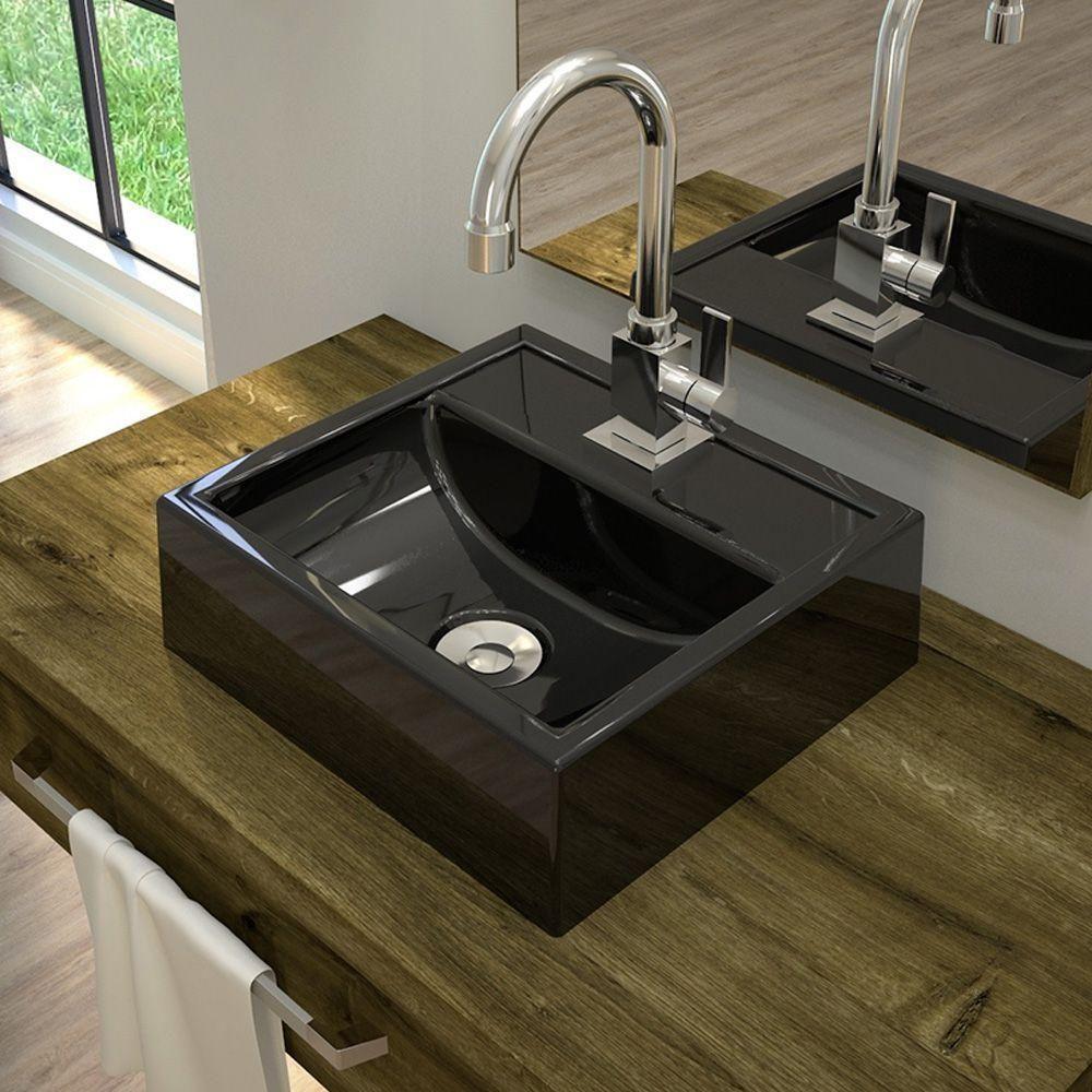 Cuba De Apoio Quadrada C01 Para Banheiro Q32W Preto Brilho - 3