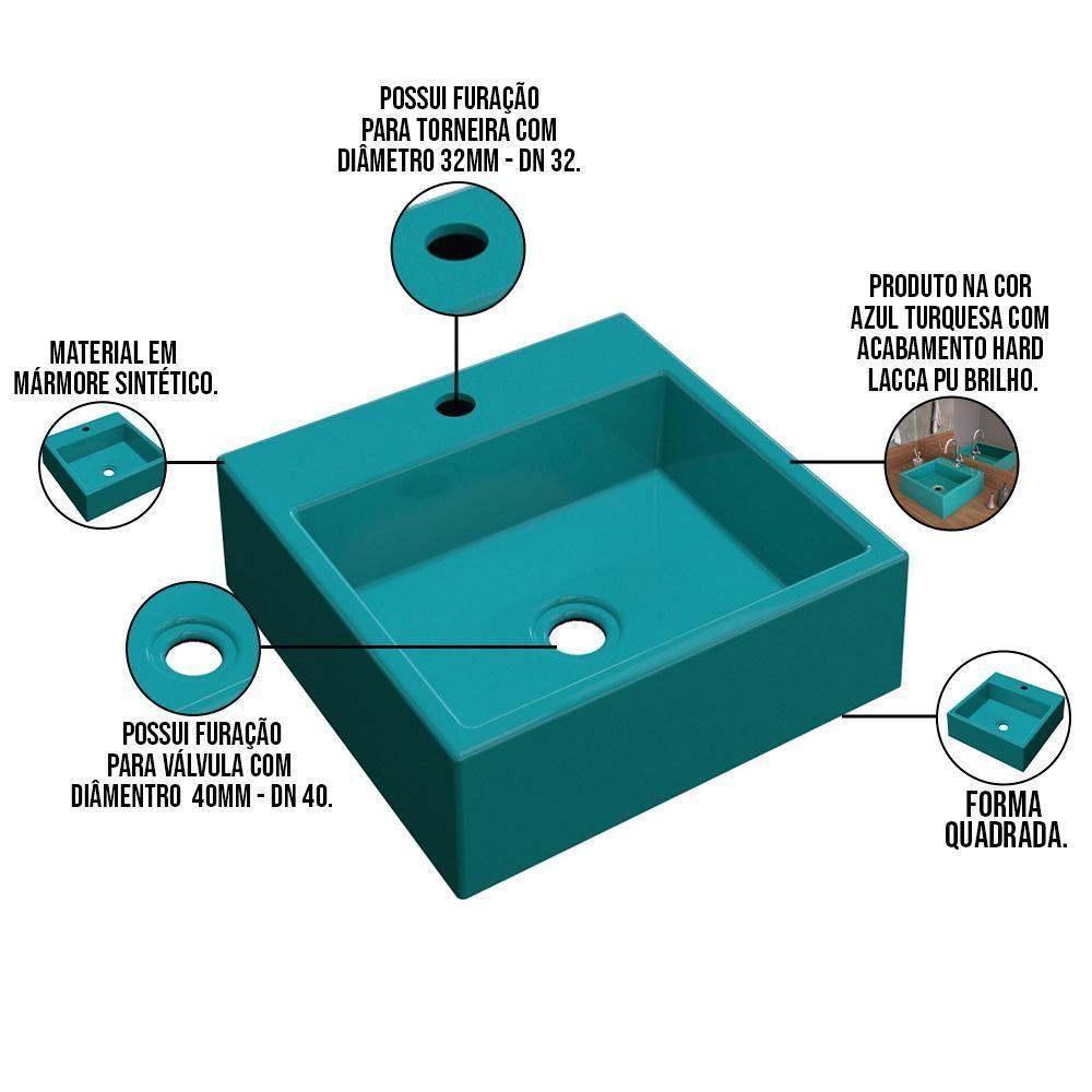 Cuba Apoio Banheiro Quadrada Q355 35X35Cm C01 Azul Turquesa - 3