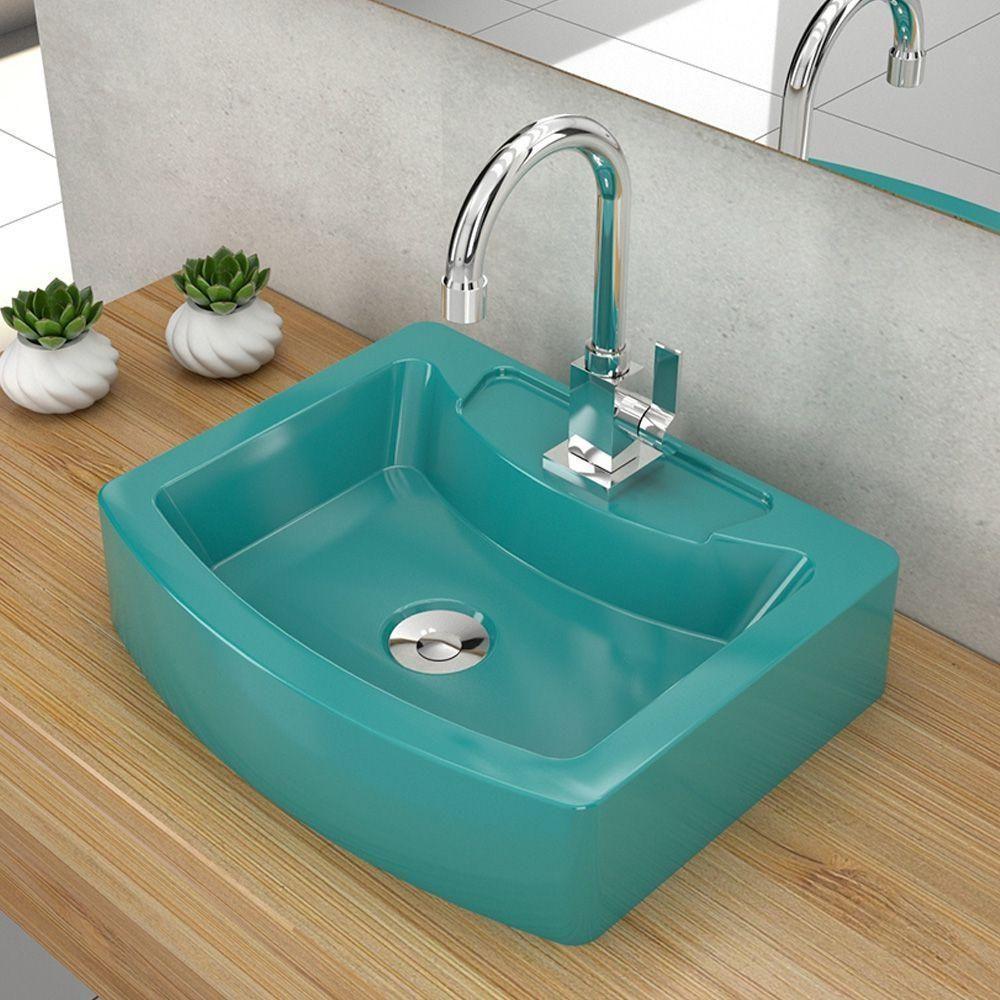 Cuba De Apoio Retangular Para Banheiro Aria Azul Turquesa - 3