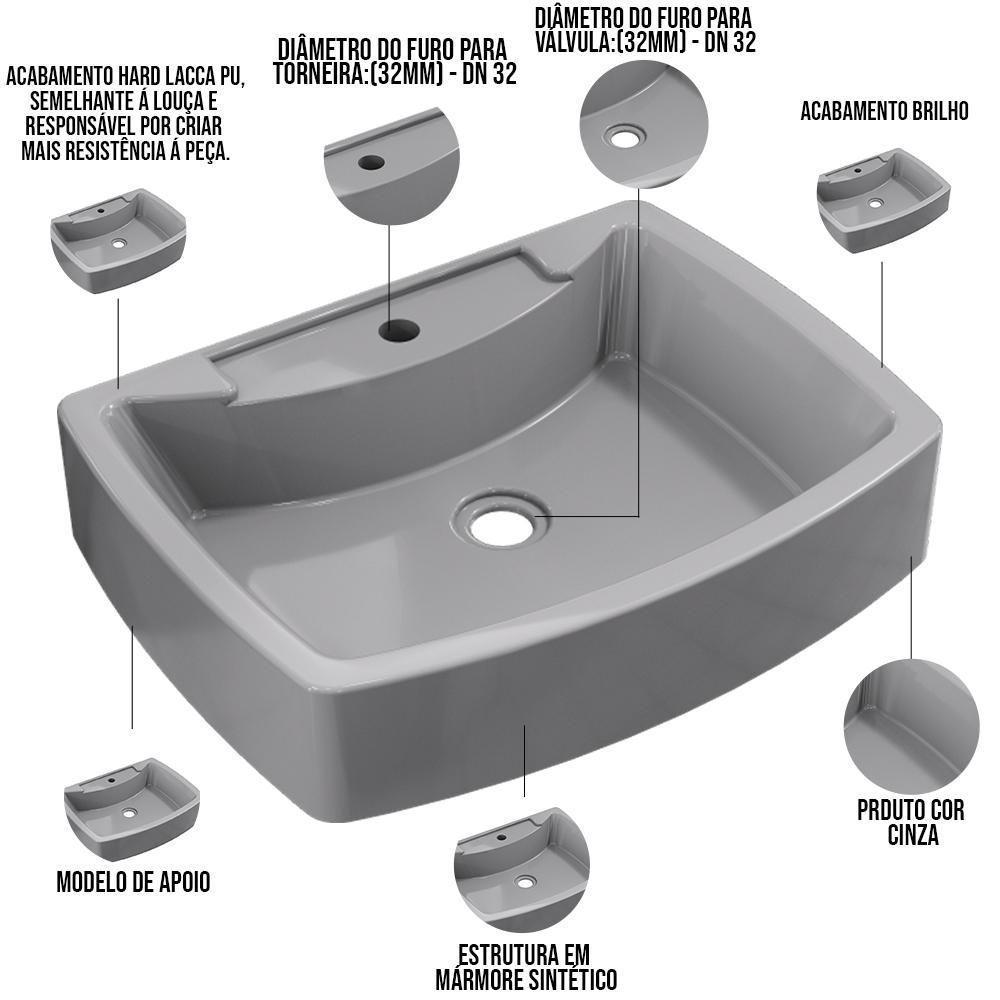 Kit 02 Cubas De Apoio Banheiro Lavabo C01 Rt50 Cinza - 4