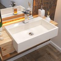 Cuba De Semi Encaixe Retangular Para Banheiro Xrt55 Bege - 3