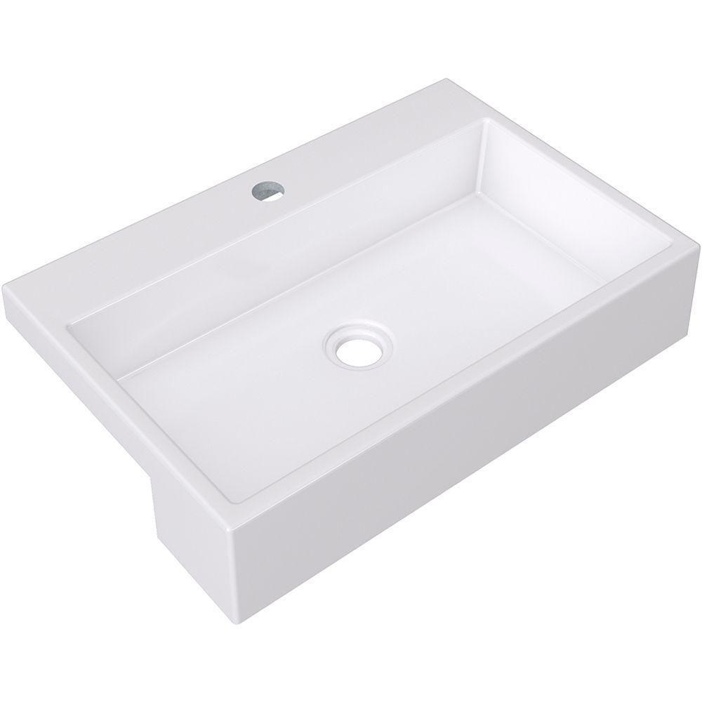 Cuba De Semi Encaixe Retangular Para Banheiro Xrt55 Branco - 1