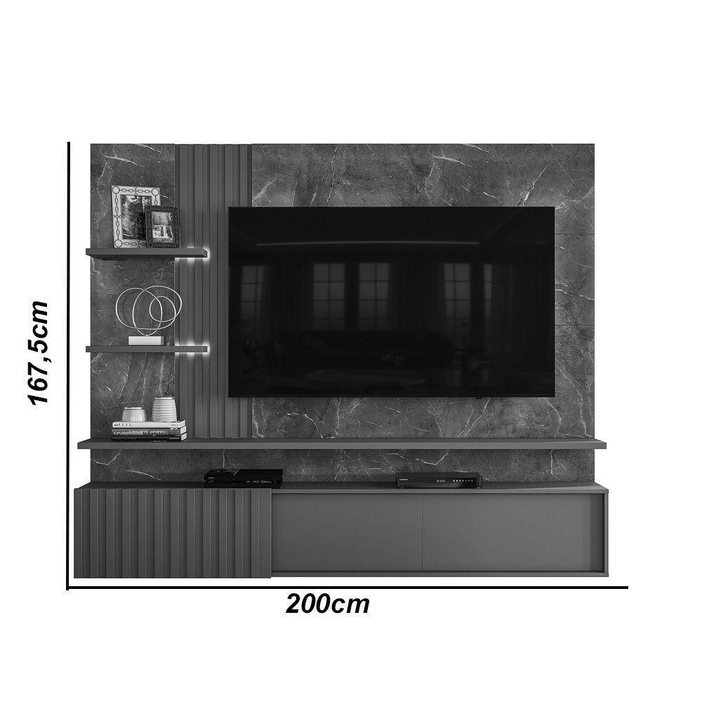 Bancada Suspensa Atena Tv 65' Com Led Calacata/Off White - 2