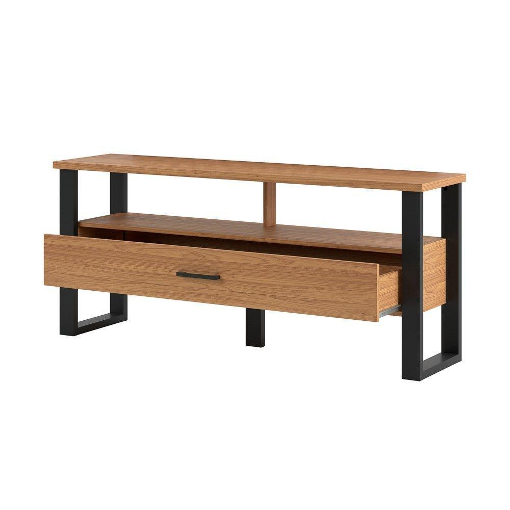 Rack Para Tv Até 55 Pol. Estilo Industrial 1 Gaveta F41 Freijó/Preto Fosco - 1