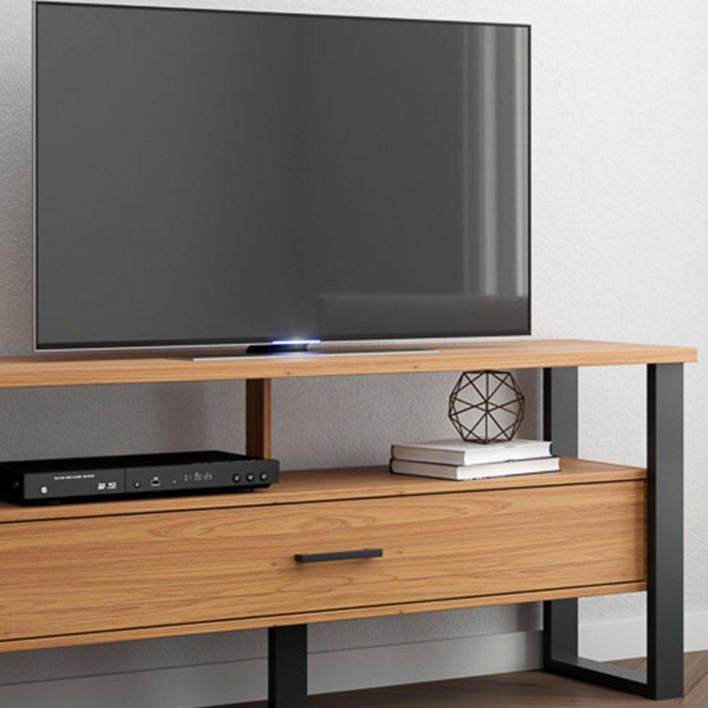 Rack Para Tv Até 55 Pol. Estilo Industrial 1 Gaveta F41 Freijó/Preto Fosco - 3