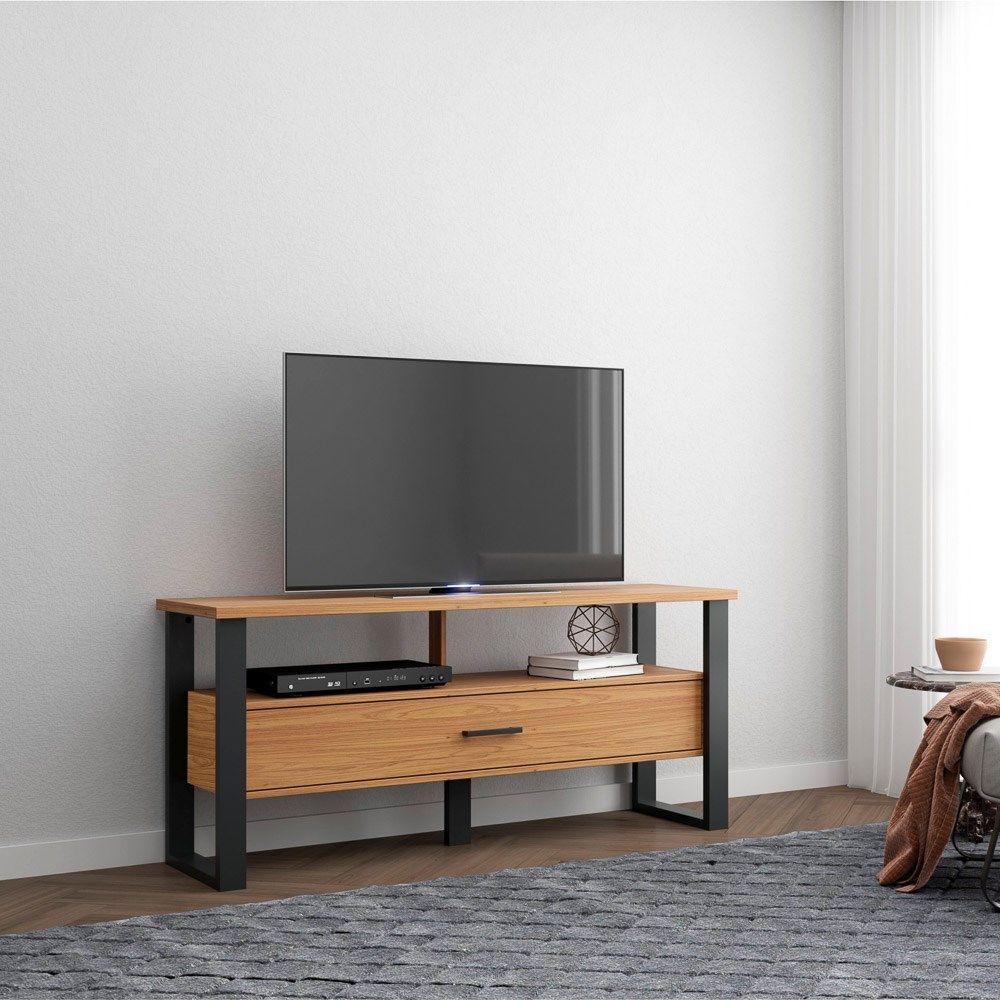 Rack Para Tv Até 55 Pol. Estilo Industrial 1 Gaveta F41 Freijó/Preto Fosco - 4