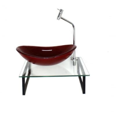 Kit Cuba Vidro Vermelho Tampo Com Suporte Torneira Valvula