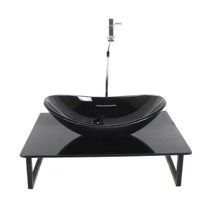 Kit Cuba De Vidro Tampo Preto Com Suporte Torneira Valvula