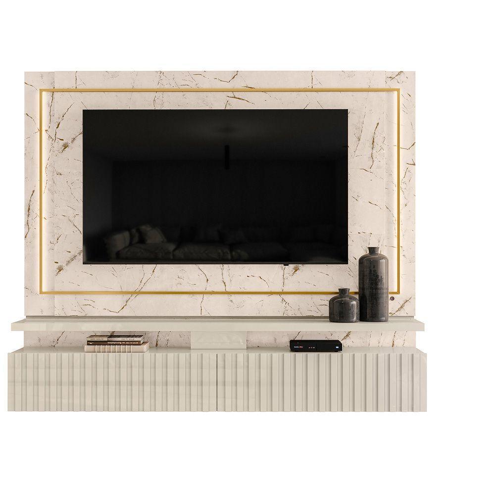 Bancada Suspensa Gaia Tv 75' Com Led Calacata/Off White - 3