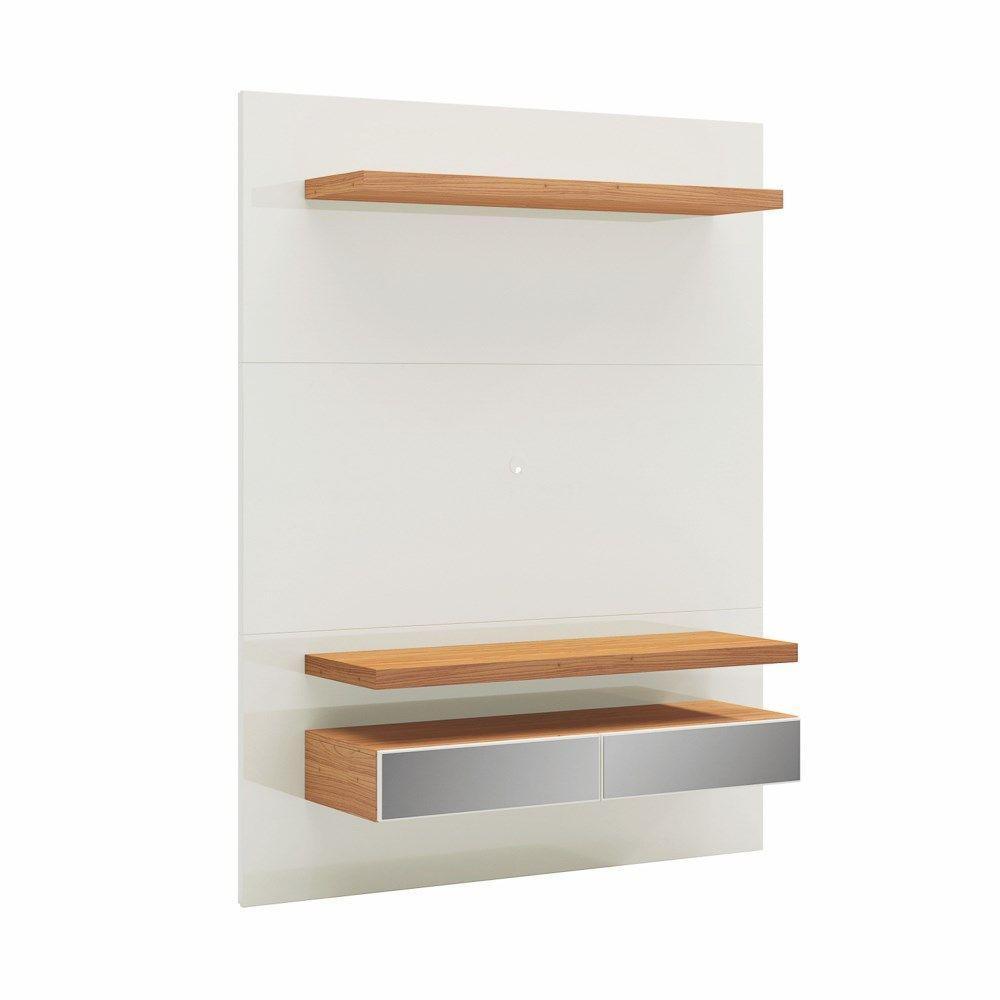 Painel Bancada Suspensa Para Tv Até 55 Pol. Tb106E Com Led 2 Gavetas Off White/Freijó - 1