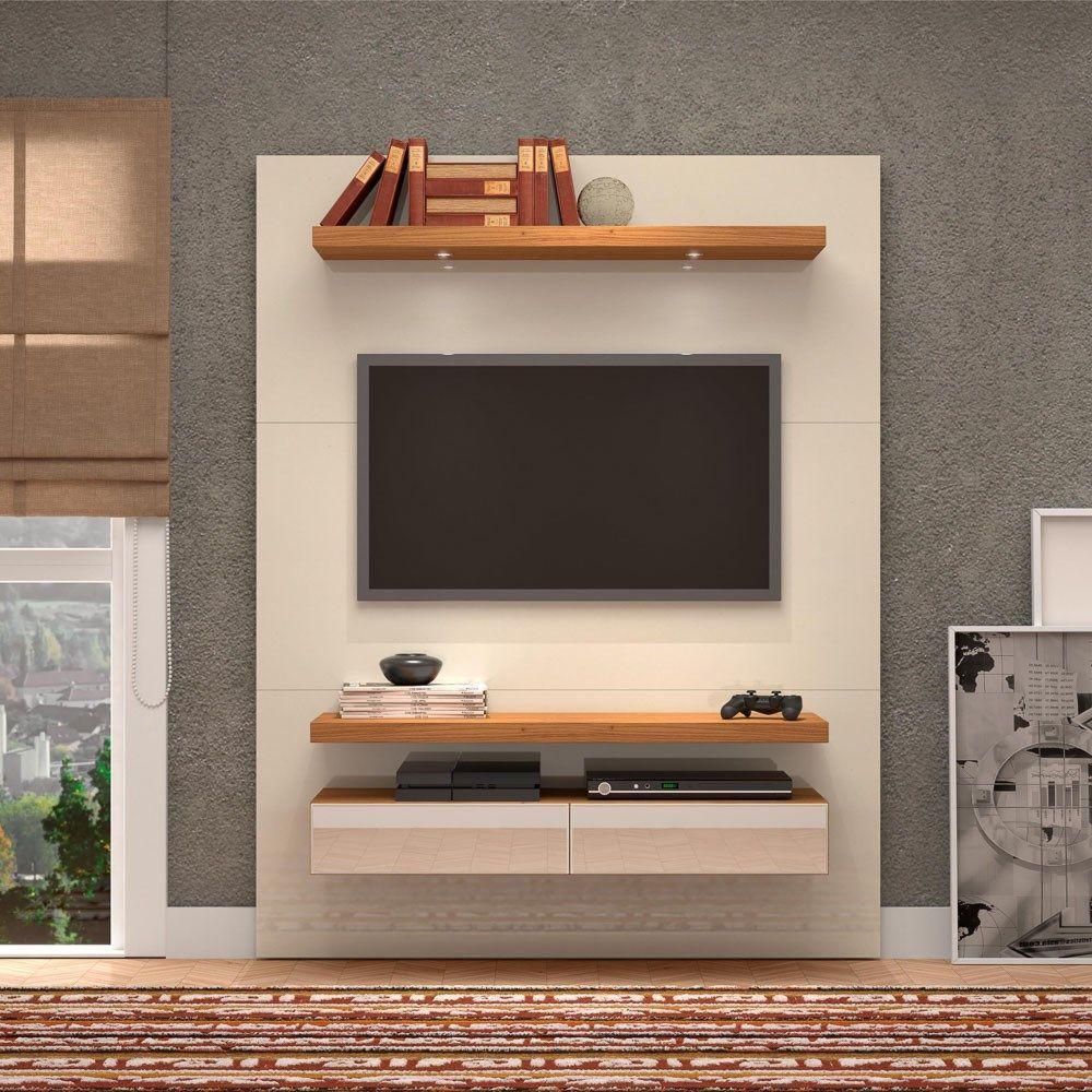 Painel Bancada Suspensa Para Tv Até 55 Pol. Tb106E Com Led 2 Gavetas Off White/Freijó - 5