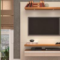 Painel Bancada Suspensa Para Tv Até 55 Pol. Tb106E Com Led 2 Gavetas Off White/Freijó