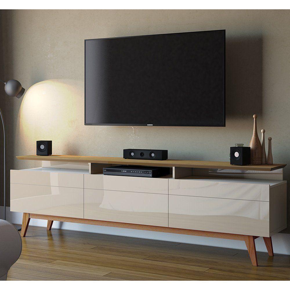 Rack Classic 3 Gavetas Prateleira Off White Freijó Imcal - 3