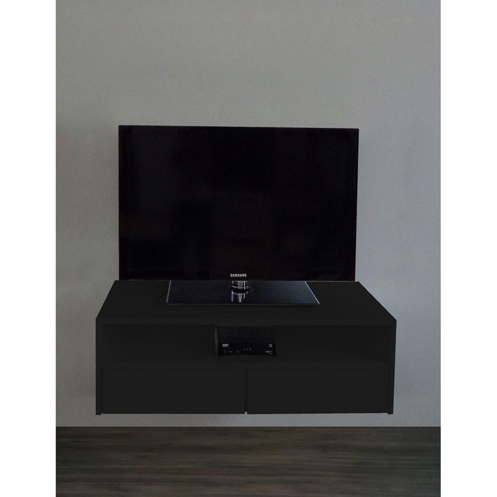 Rack Para Tv Suspenso Bancada Com Nicho E Gaveta Preto Laca - 2