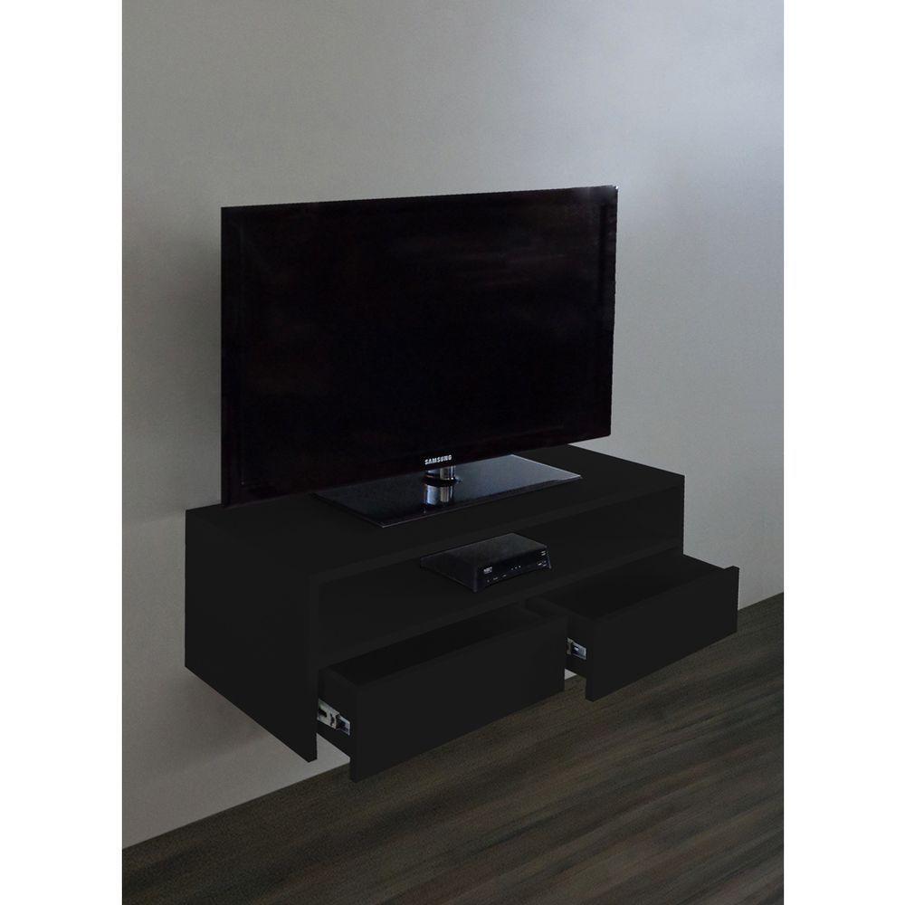 Rack Para Tv Suspenso Bancada Com Nicho E Gaveta Preto Laca - 3