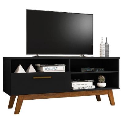 Rack Bancada Para Tv Até 55" 2 Portas Paládio Preto Fosco