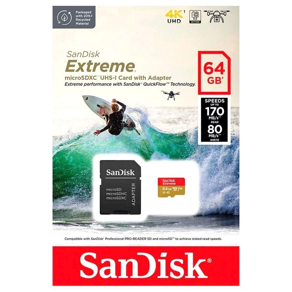 Cartão de Memória SanDisk Extreme microSDXC 64Gb 170-80MB - 2