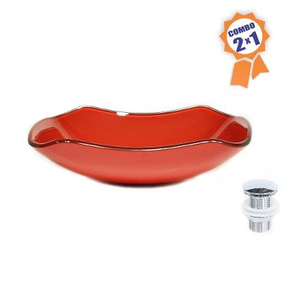 Cuba De Vidro Retangular Abaulada 45cm Vermelho +Válvula