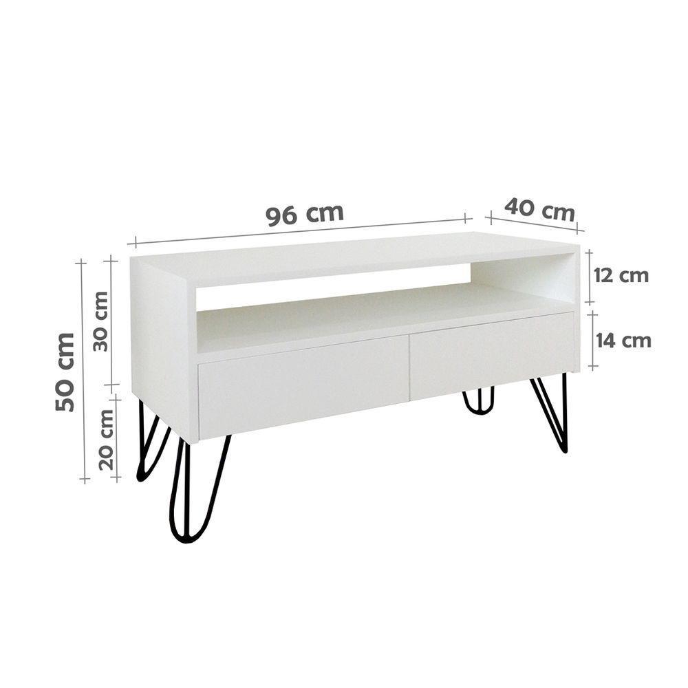 Rack Para Tv Bancada Com Nicho E Gaveta Pés Hairpin Legs Estilo Industrial Branco Laca - 4