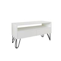Rack Para Tv Bancada Com Nicho E Gaveta Pés Hairpin Legs Estilo Industrial Branco Laca - 3