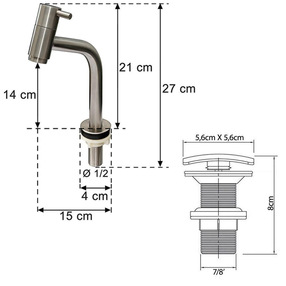 Cuba Apoio Inspira Com Torneira Inox Curta Válvula Branco - 7