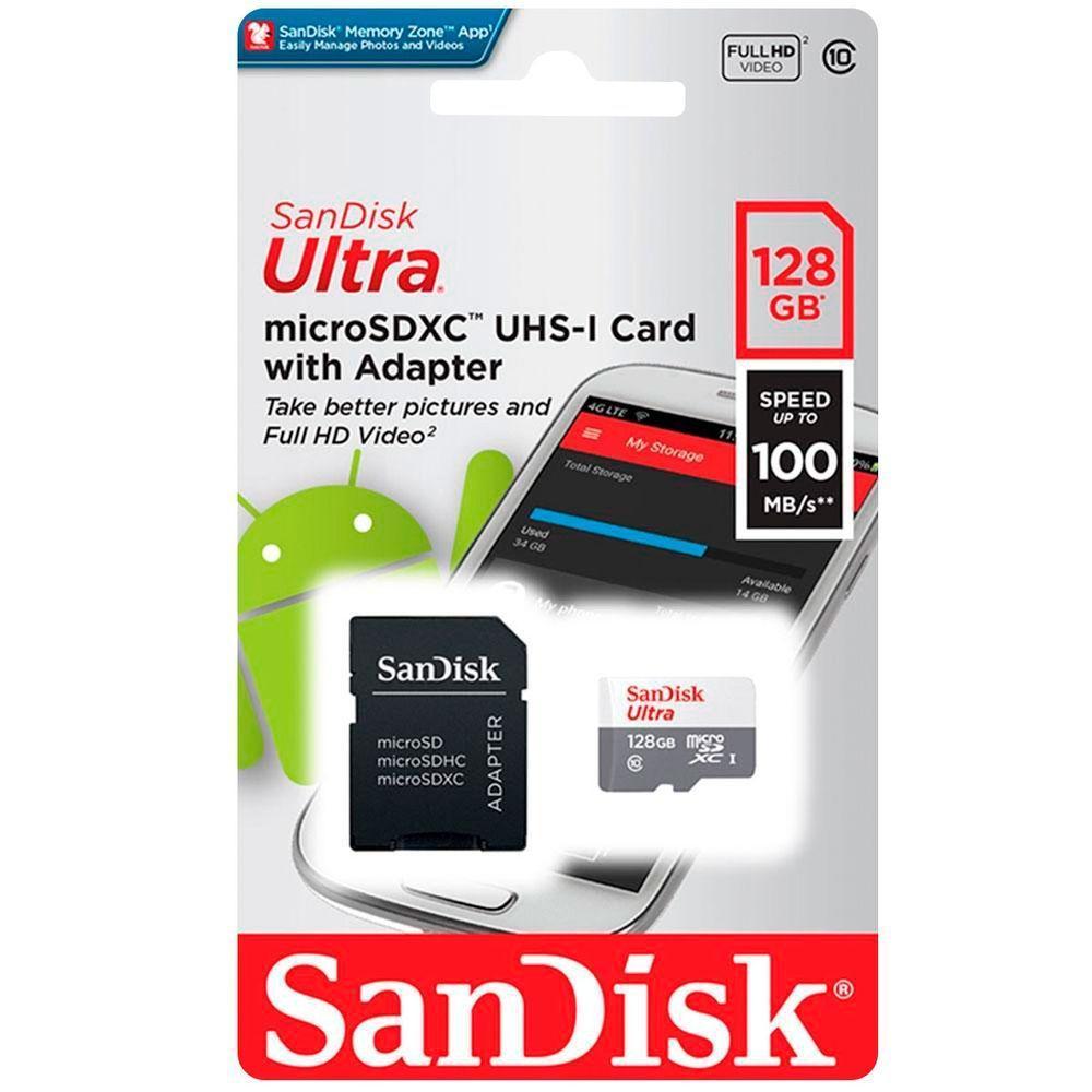 Cartão De Memória Micro Sd Sandisk Ultra 128gb, Classe 10, C/adaptador - Sdsqunr-128g-gn3ma - 3