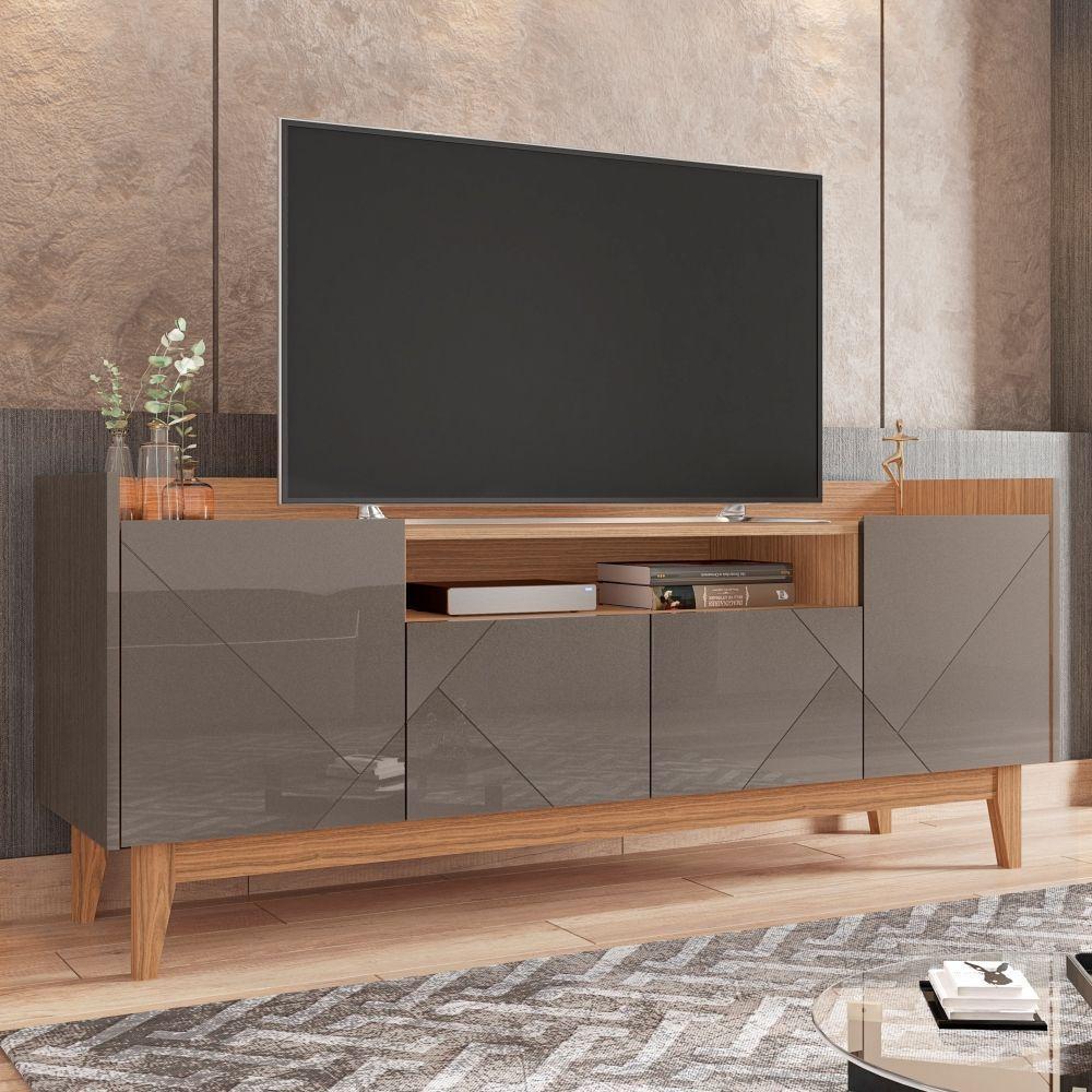 Rack Para Tv Jayce Detalhe Frisado Cinza Noce - 1