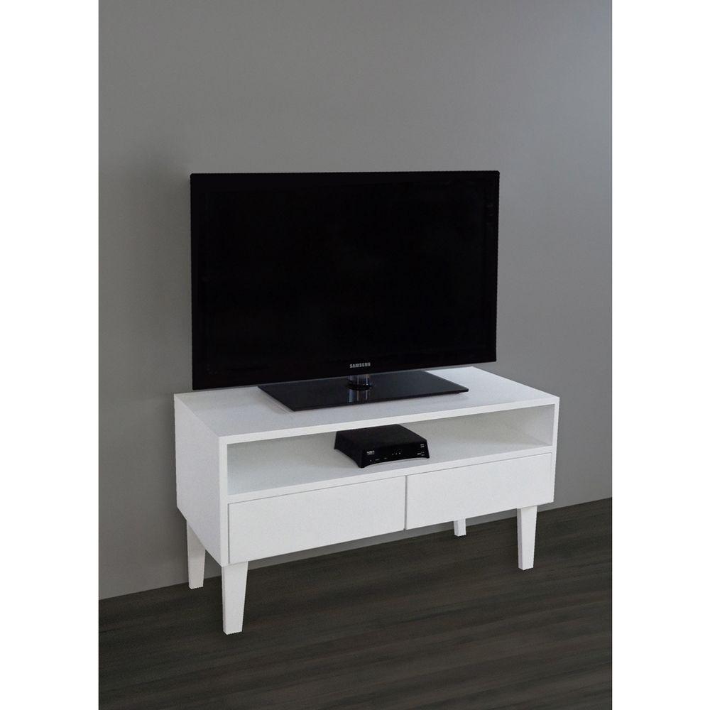 Rack Para Tv Bancada Com Nicho E Gaveta Branco Laca - 1