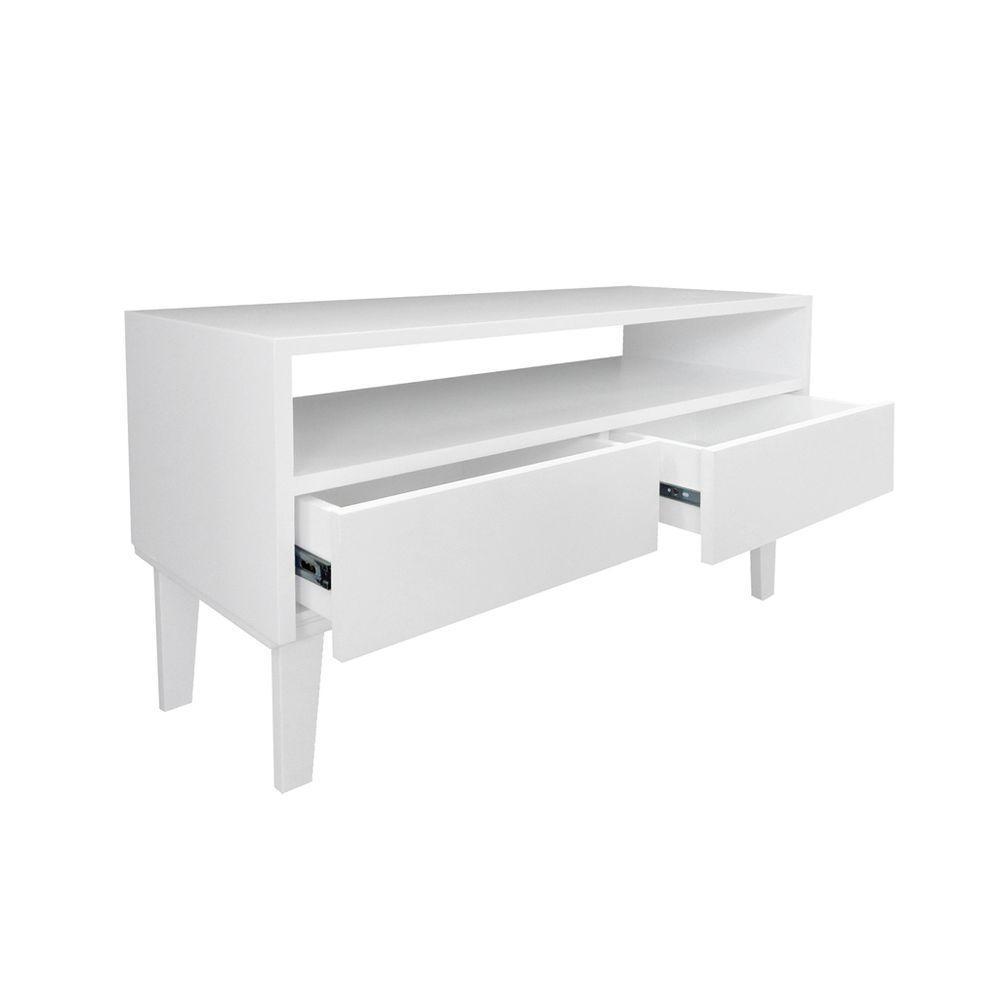 Rack Para Tv Bancada Com Nicho E Gaveta Branco Laca - 4