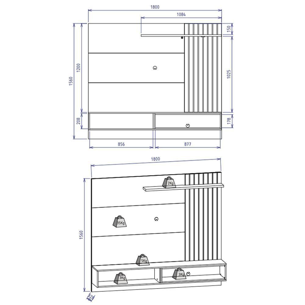 Painel Para Tv Até 65" 180cm Off White/Real - 2