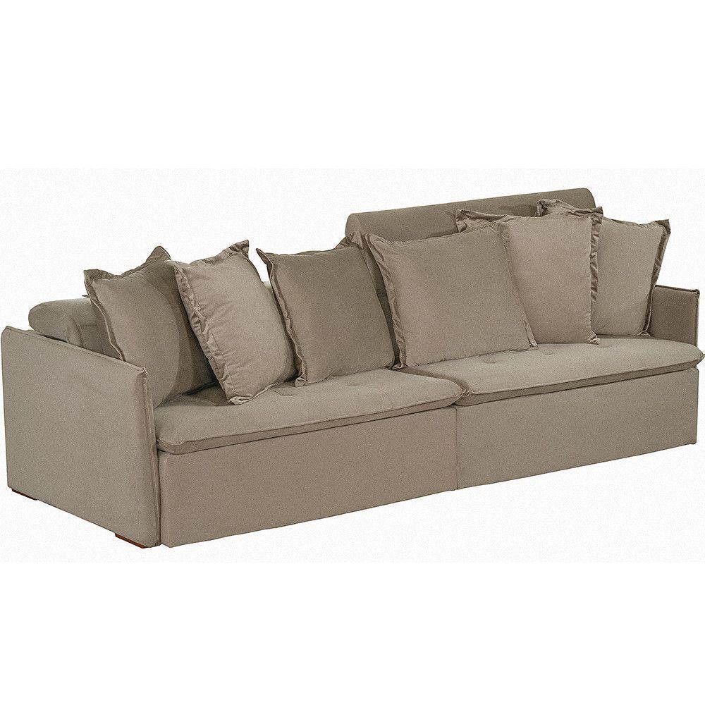 Sofá 6 Lugares 2.90 Mt Com Molas Retrátil E Reclinável Bege - 6