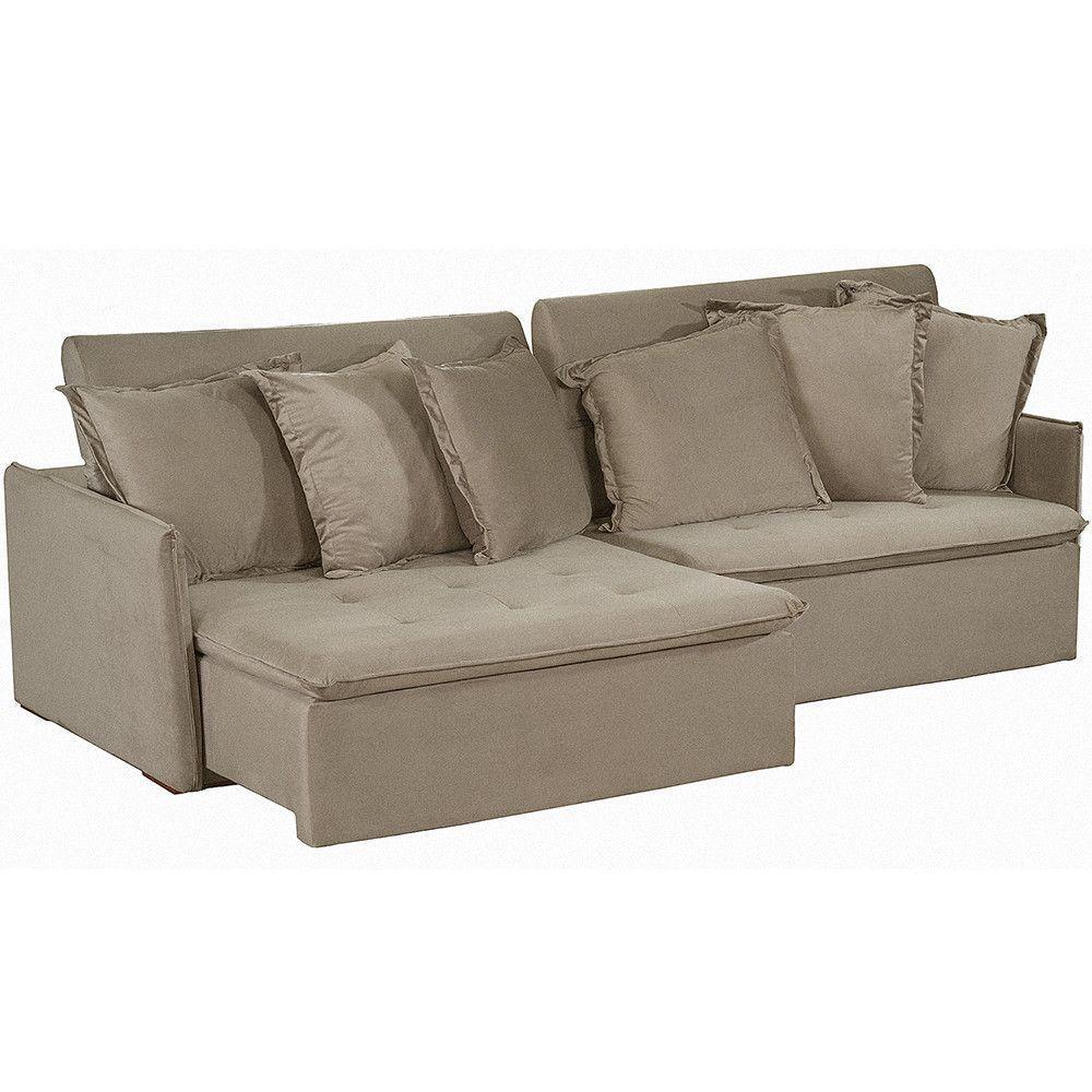 Sofá 6 Lugares 2.90 Mt Com Molas Retrátil E Reclinável Bege - 7