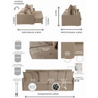 Sofá 6 Lugares 2.90 Mt Com Molas Retrátil E Reclinável Bege - 2