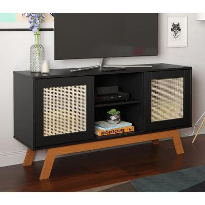 Bancada Para Tv Viena Portas Em Palha Sintética Preto