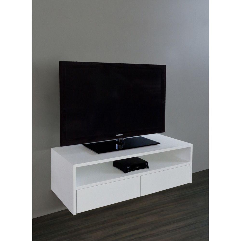 Rack Para Tv Suspenso Bancada Com Nicho E Gaveta Branco Laca - 1