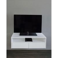 Rack Para Tv Suspenso Bancada Com Nicho E Gaveta Branco Laca