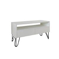 Rack Para Tv Bancada Com Nicho E Gaveta Pés Hairpin Legs Estilo Industrial Off White Laca - 3