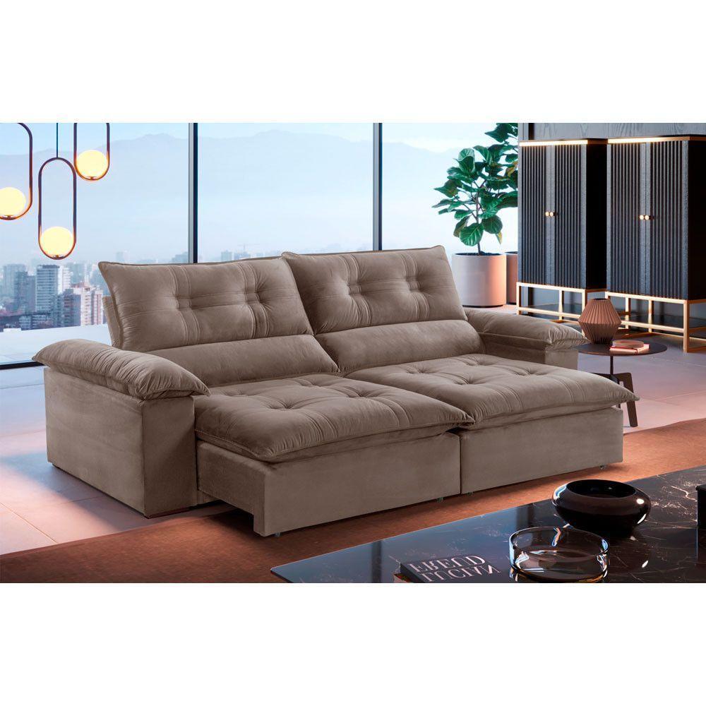 Sofá Retrátil E Reclinável Atenas 2,10m 3 Lugares Bege - 1