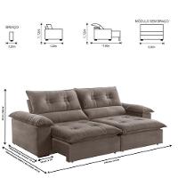 Sofá Retrátil E Reclinável Atenas 2,10m 3 Lugares Bege - 7