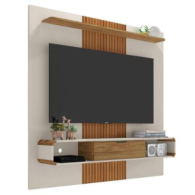 Painel Bancada Suspensa Para Tv Até 65 Polegadas Lisboa Off White/cinamomo/ripado