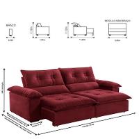 Sofá Retrátil E Reclinável Atenas 2,10m 3 Lugares Bordô - 7