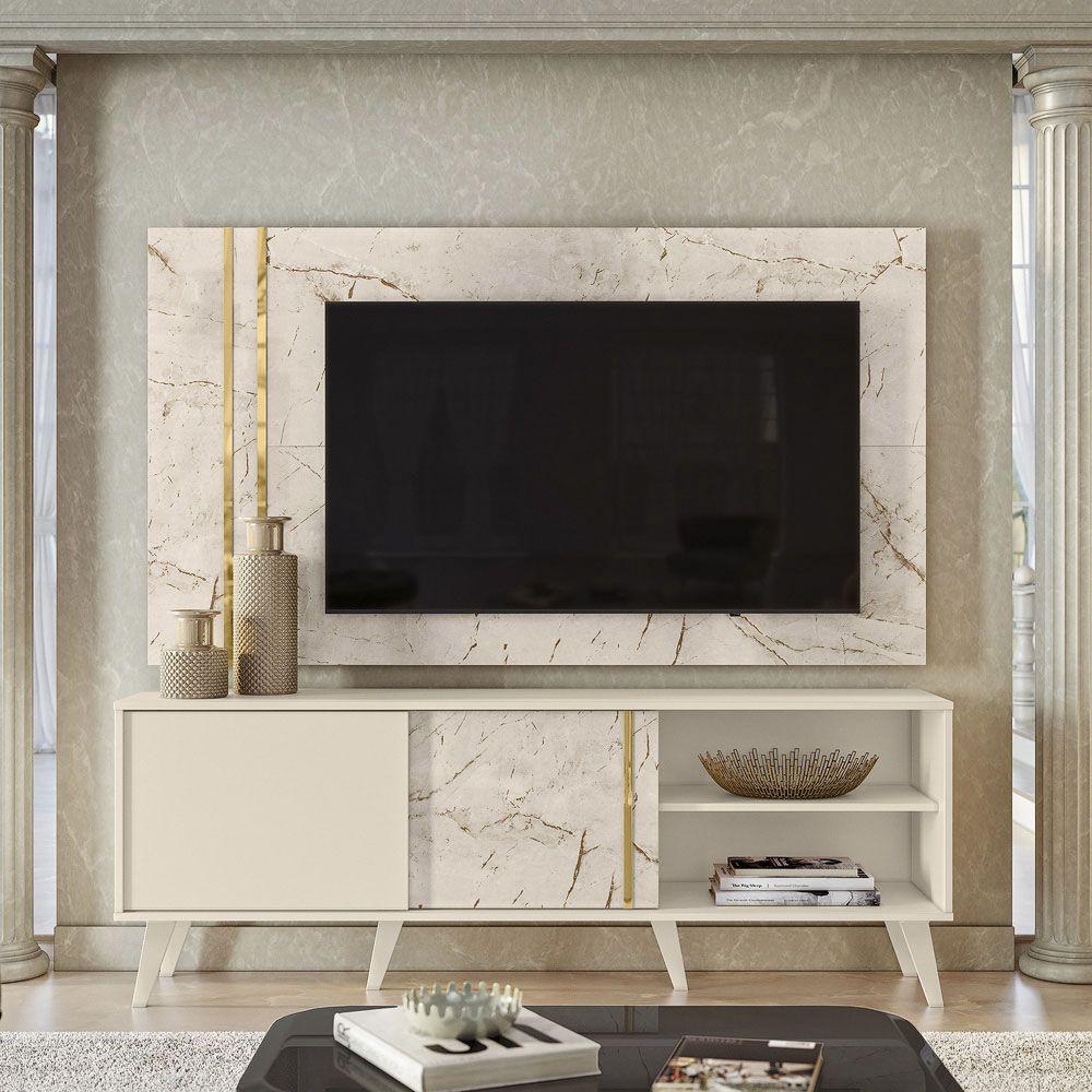 Bancada Com Painel Tv 65'' Cronos Calacata/Off White - 1