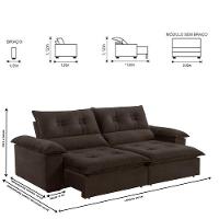 Sofá Retrátil E Reclinável Atenas 2,30m 4 Lugares Marrom - 7