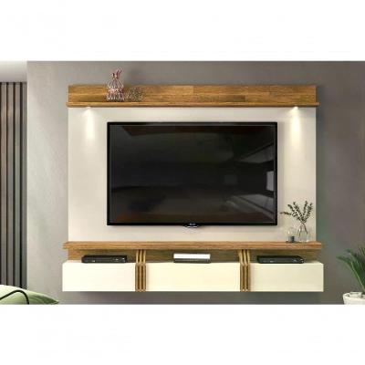 Painel Suspenso P/Tv Até 70" 3 Portas Creme/tronco Ripado