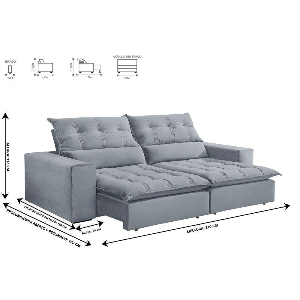 Sofá Retrátil E Reclinável Orion 2,10m 03 Lugares Txr Prata - 7
