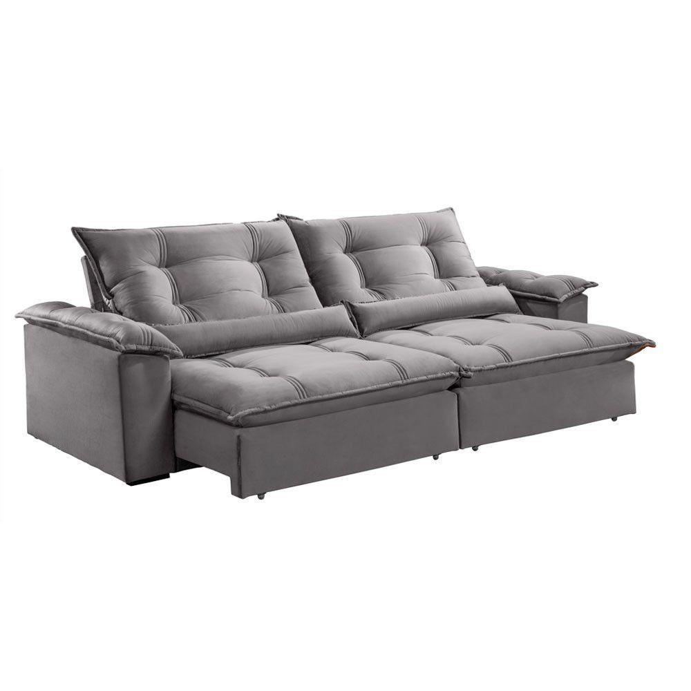 Sofá Retrátil E Reclinável Apolo 2,30m 4 Lugares Prata - 8