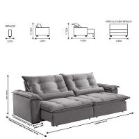 Sofá Retrátil E Reclinável Apolo 2,30m 4 Lugares Prata - 7