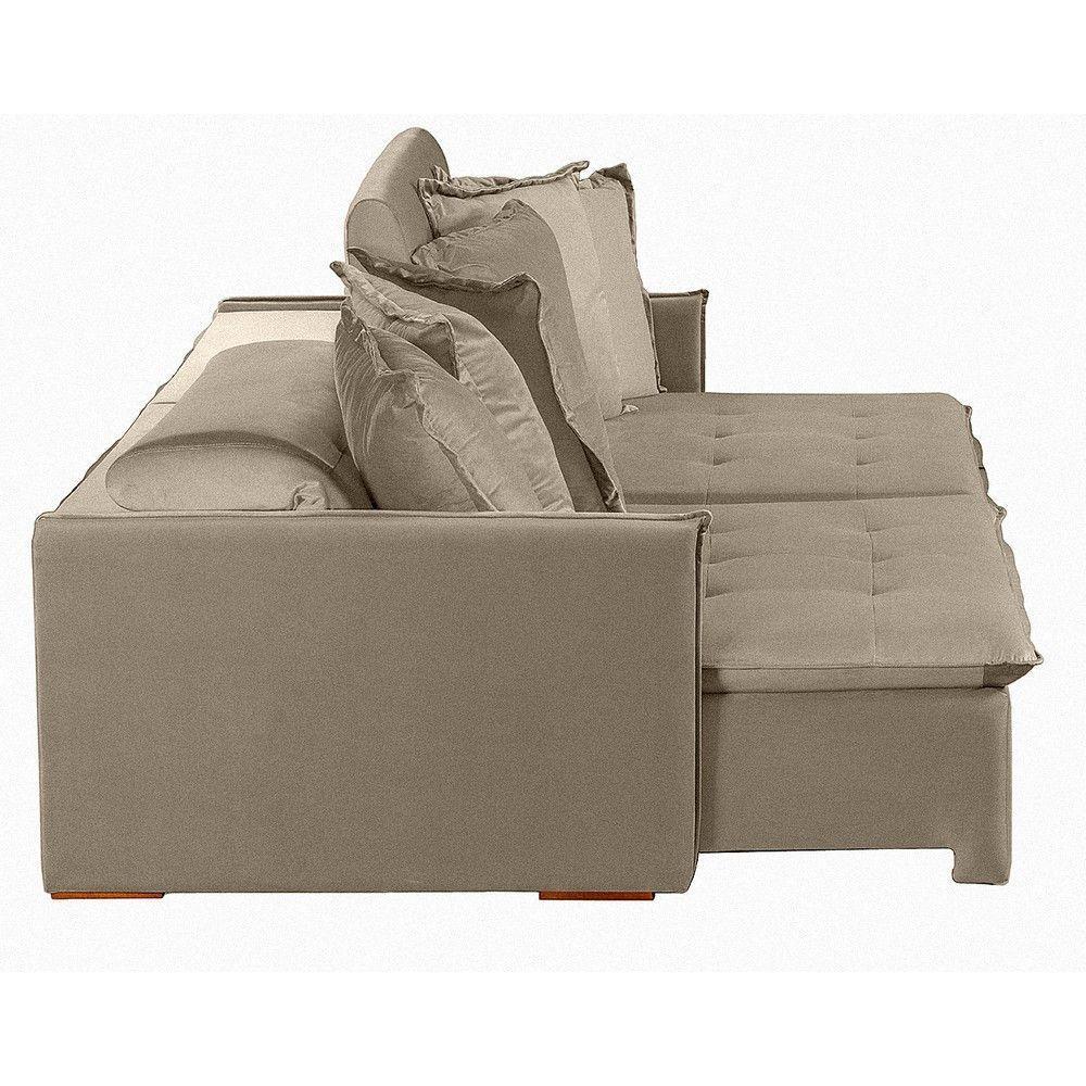 Sofá 5 Lugares 2.50 Mt Com Molas Retrátil E Reclinável Bege - 6